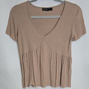 Brit & Bri V-neck Babydoll Top, Tan/Beige, Women's Size‎ Medium